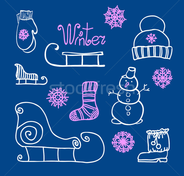 hand drawing Winter holiday Set Stock photo © Mamziolzi