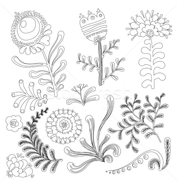 Set of floral graphic design elements for coloring book Stock photo © Mamziolzi
