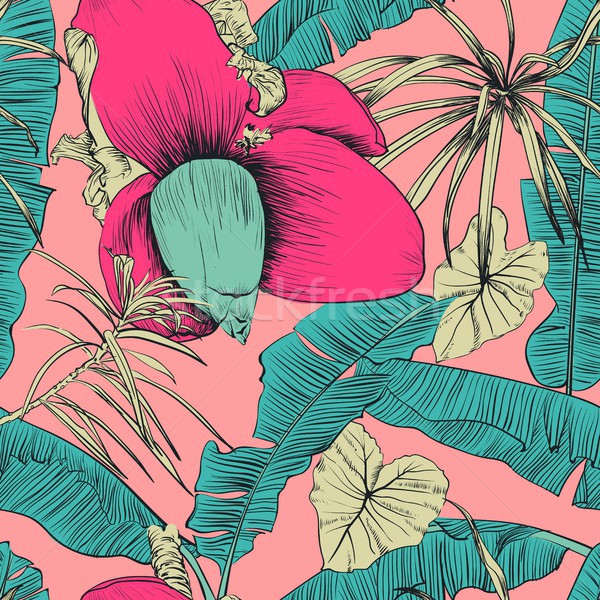 Seamless tropical pattern with banana palms. Vector illustration. Stock photo © Mamziolzi