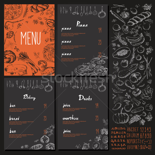 Stock foto: Essen · im · Restaurant · Menü · Set · Jahrgang · Design · Tafel