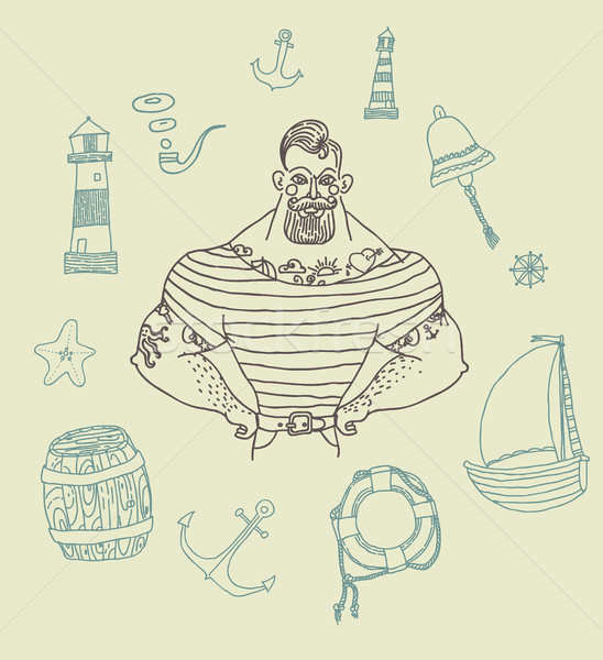 Ritratto barbuto tatuato marinaio set Foto d'archivio © Mamziolzi