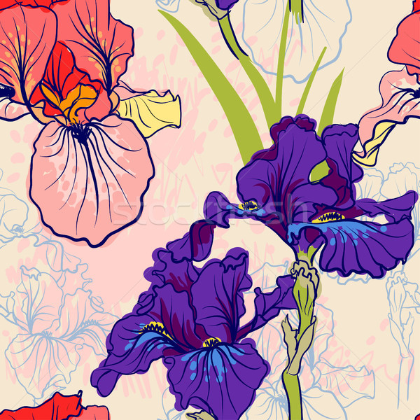 Végtelen minta dekoratív írisz virág retro színek Stock fotó © Mamziolzi