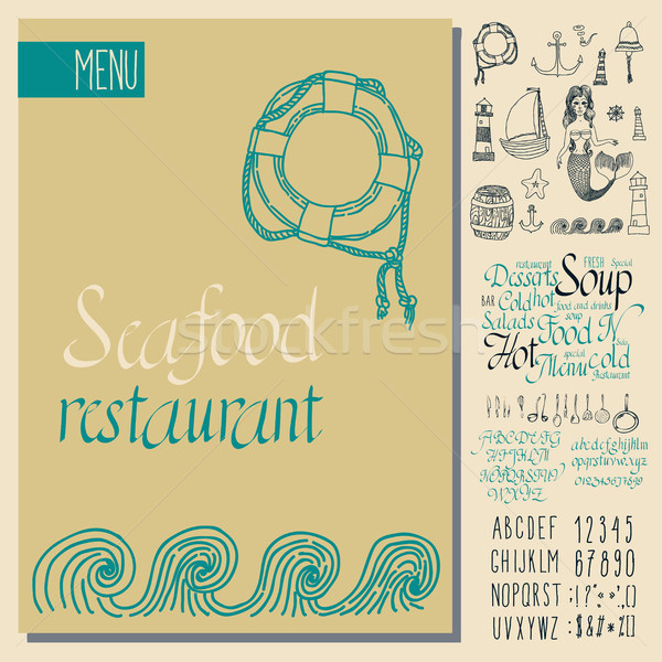 Vintage fruits de mer menu design main tirer [[stock_photo]] © Mamziolzi