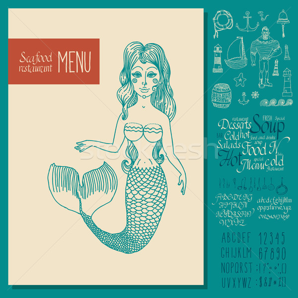 Vintage fruits de mer menu design main tirer [[stock_photo]] © Mamziolzi