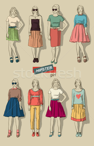 Stok fotoğraf: Moda · kızlar · hipsters · ayarlamak · güzel · kadın