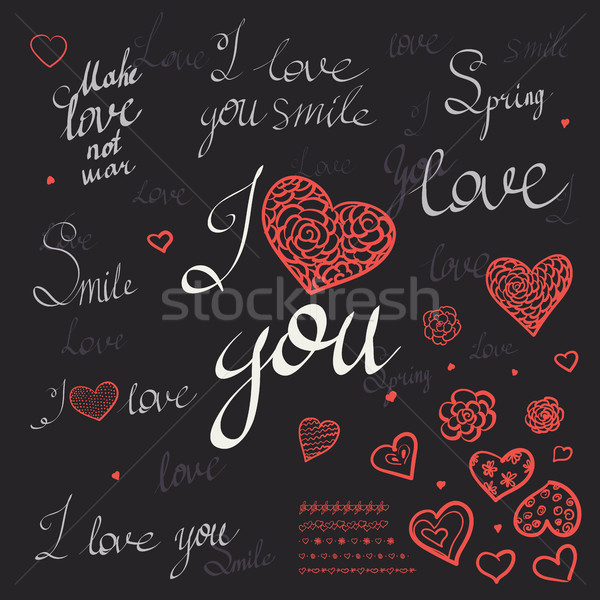 Romantico Caligrafia Coracao Palavras Amor Ilustracao De