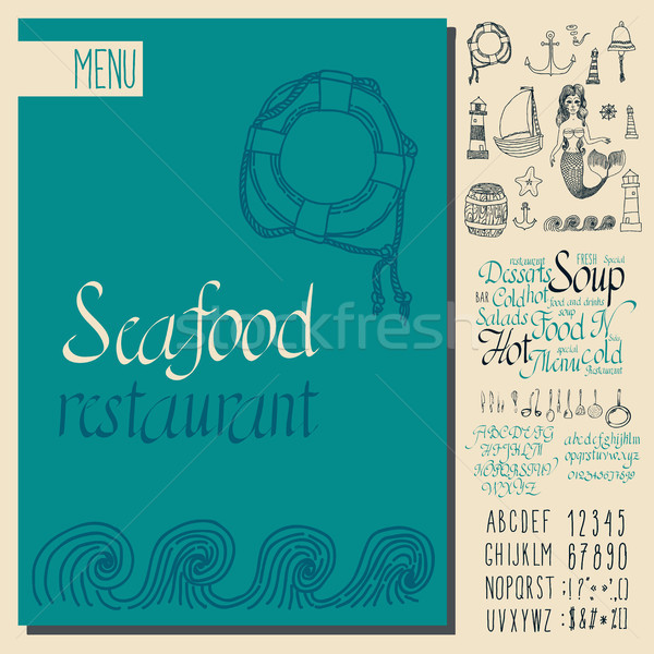 Vintage fruits de mer menu design main tirer [[stock_photo]] © Mamziolzi