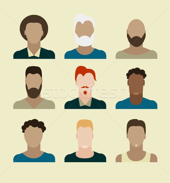 Stock photo: illustration of a handsome young man with various hair style and beard