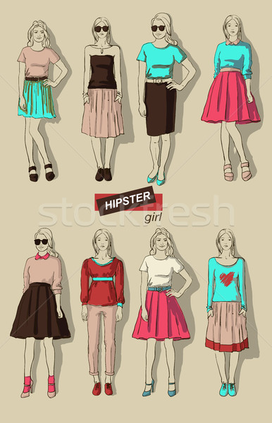 Stok fotoğraf: Moda · kızlar · hipsters · ayarlamak · güzel · kadın