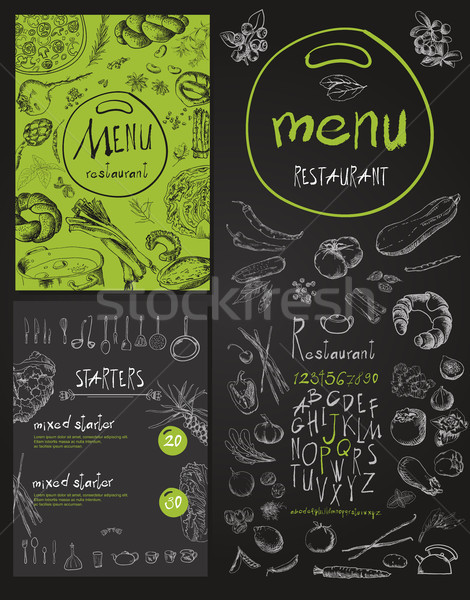 Stock photo: Restaurant Food Menu set Vintage Design with Chalkboard 