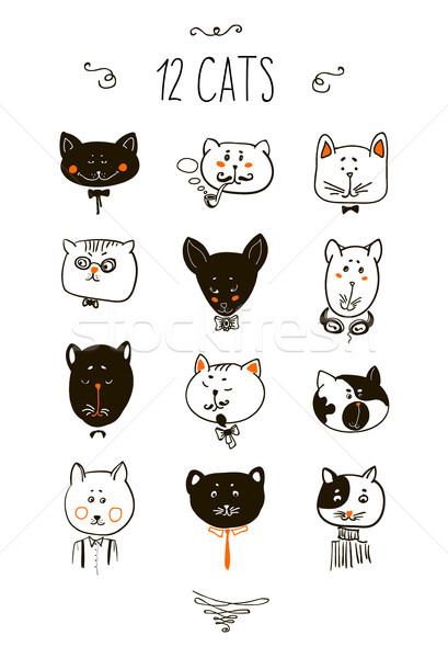 Stock photo: Set of cats heads. Face  Vector illustration