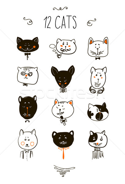 Foto stock: Establecer · gatos · cara · gatito · orejas