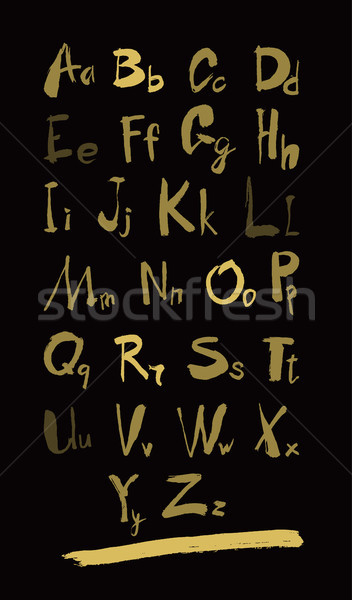 Alphabet letters lowercase, uppercase and numbers gold on black.  Stock photo © Mamziolzi