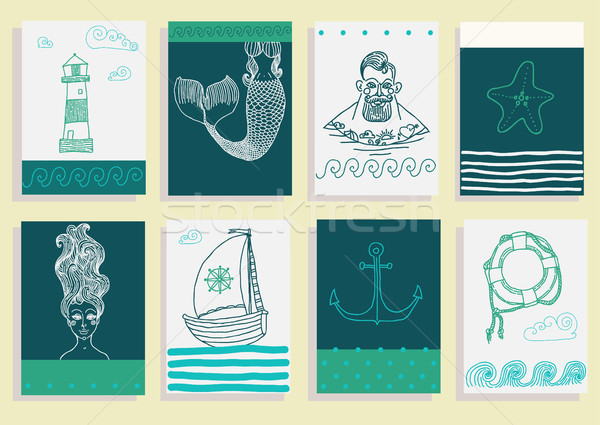  set with sailor, lighthouse, mermaid, ship and other. Stock photo © Mamziolzi