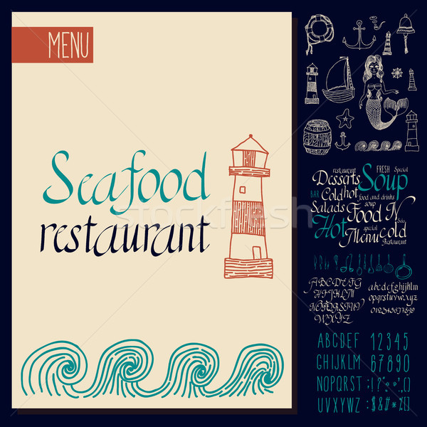 Vintage fruits de mer menu design main tirer [[stock_photo]] © Mamziolzi