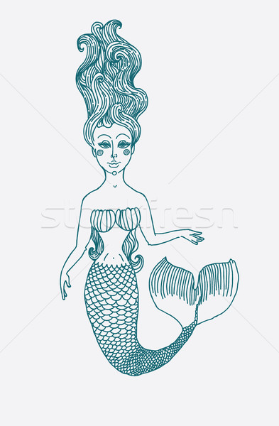 Sirena lung parul cret vector grafic desen Imagine de stoc © Mamziolzi