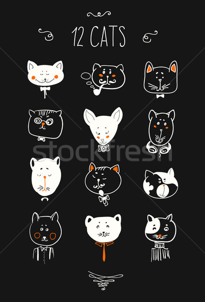 Set of cats heads. Face  Vector illustration Stock photo © Mamziolzi