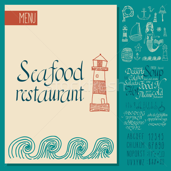 Vintage fruits de mer menu design main tirer [[stock_photo]] © Mamziolzi