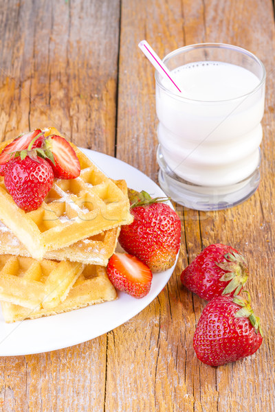 homemade waffles with strawberries maple syrup Stock photo © manaemedia