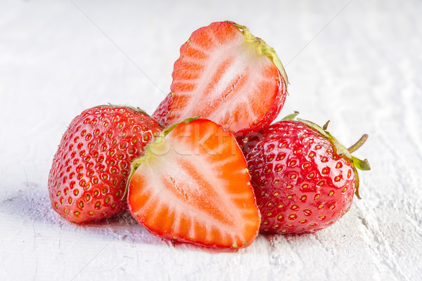 Stockfoto: Aardbeien · witte · houten · hout · natuur · vruchten