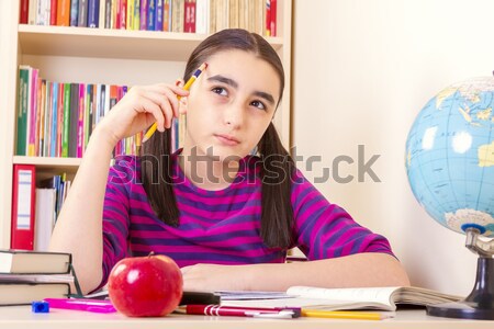 Lány tanul földrajz aranyos kislány könyv Stock fotó © manaemedia