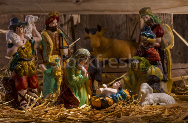 Crăciun scena afara lemn concentra fericit Imagine de stoc © manaemedia