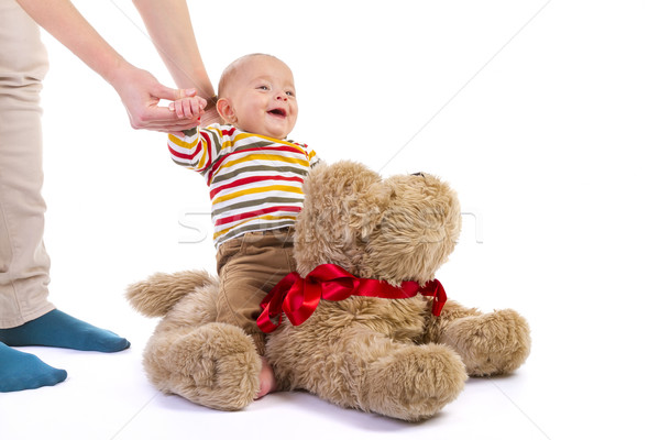 Bébé garçon peluche chien blanche sourire [[stock_photo]] © manaemedia