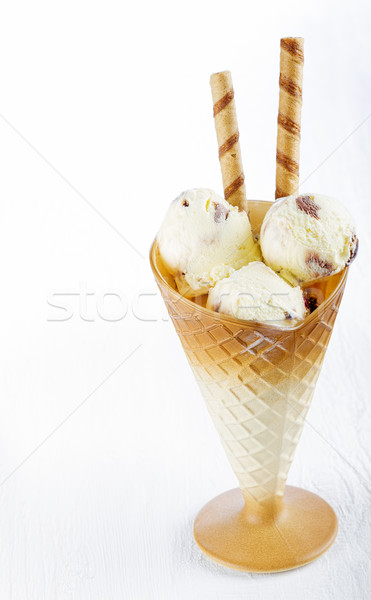 Vanilla ice cream  with wafer in cup on table Stock photo © manaemedia