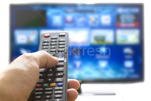 Smart tv and hand pressing remote control Stock photo © manaemedia