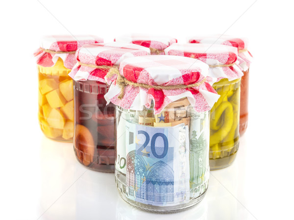 金融 錢 玻璃 罐 家 歐元 商業照片 © manaemedia