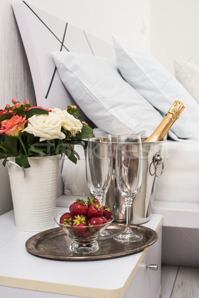 Champagne bed hotelkamer ijs emmer bril Stockfoto © manera