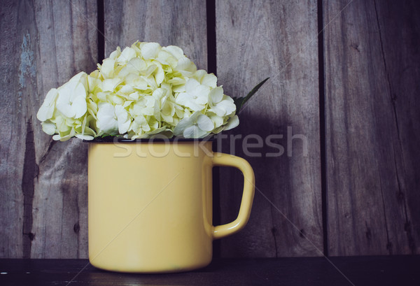 Flores branco flor amarelo esmalte caneca Foto stock © manera