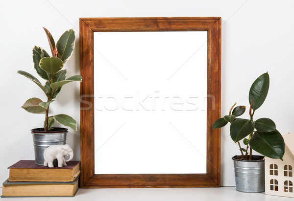 Styled tabletop, empty frame, painting art poster interior mock- Stock photo © manera