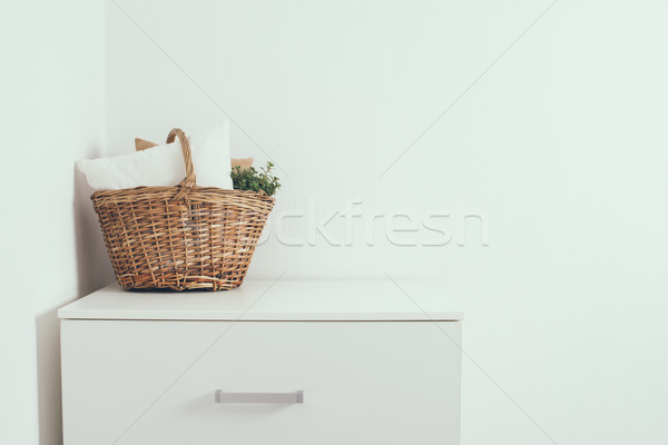 Otthon belső dekoráció fonott kosár párna Stock fotó © manera