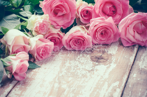 Stockfoto: Roze · rozen · oude · boeket · vintage