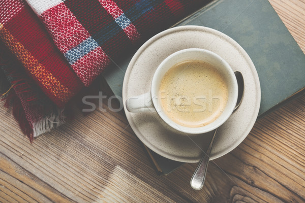 Stock fotó: Kényelmes · otthon · kávéscsésze · meleg · részletek · kockás