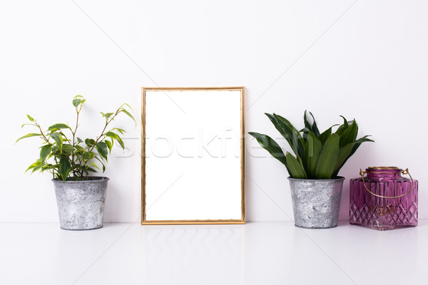 Gouden frame witte muur Stockfoto © manera
