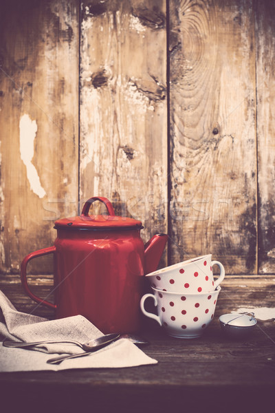 Rústico vintage cozinha decoração vermelho Foto stock © manera