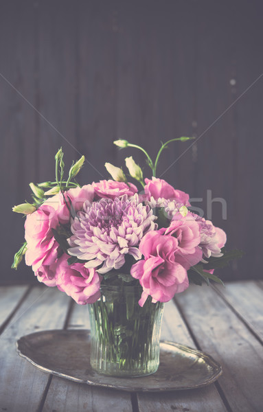 Stock foto: Bouquet · rosa · Blumen · Vase · Jahrgang · Dekor