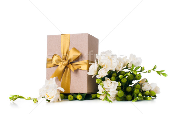 Hecho a mano cuadro regalo flores blanco aislado Foto stock © manera