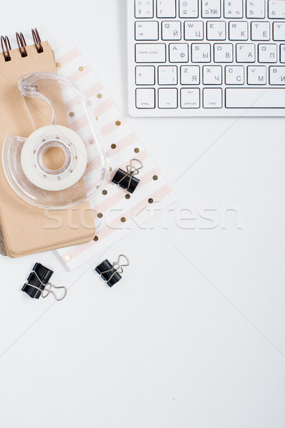 Iroda asztal kávé fehér nőies hipszter Stock fotó © manera