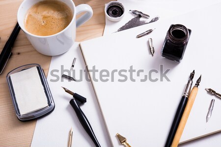 Stock fotó: Papír · tinta · kalligráfia · tollak · műhely · részletek