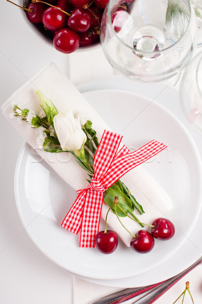 decoration with fresh flowers and sweet cherry Stock photo © manera