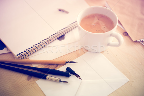 Papír tinta kalligráfia tollak műhely részletek Stock fotó © manera