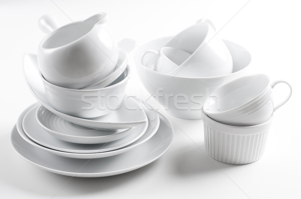  white crockery and kitchen utensils Stock photo © manera