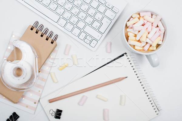 womans office table with coffee and marshmallows Stock photo © manera