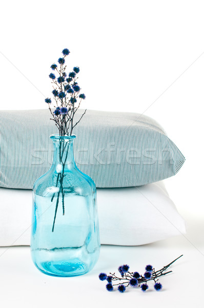 Almohadas azul vintage botella blanco flor Foto stock © manera