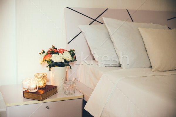 Bedside table decor with candles Stock photo © manera