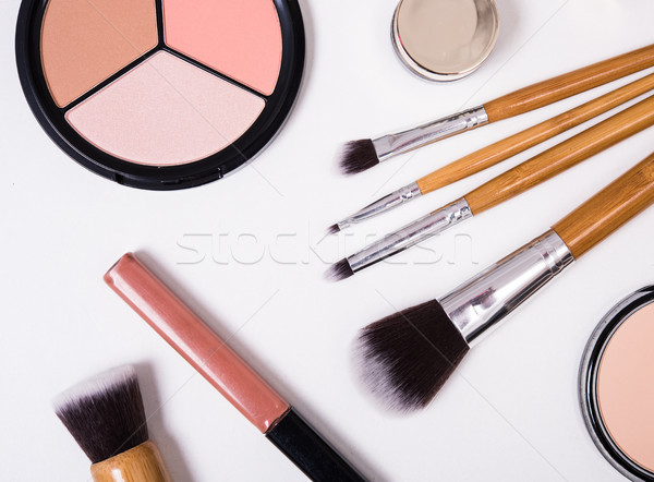 Stock photo: Professional makeup tools, flatlay on white background