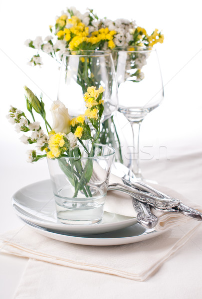 Stock fotó: ünnepi · asztal · citromsárga · dekoráció · friss · virágok